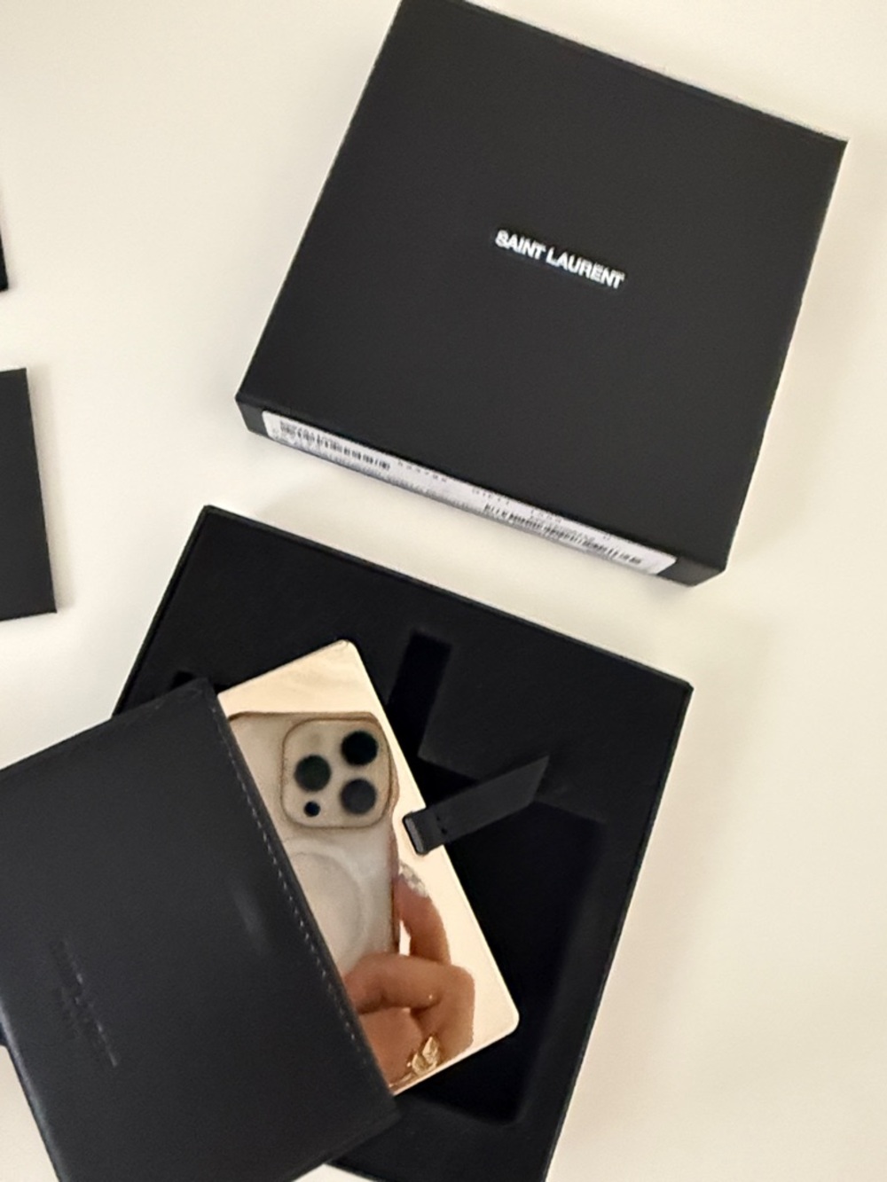 Saint Laurent Black Leather Slim Card Holder with Mirror Holder in Branded Box - Picture 7 of 8